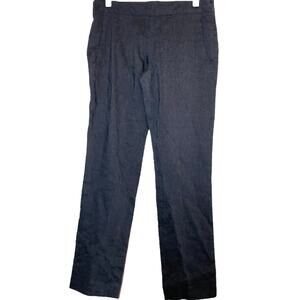 Theory Trouser Pants Wool Linen Blend Mid-Rise Straight Leg Flat Pockets Black 4